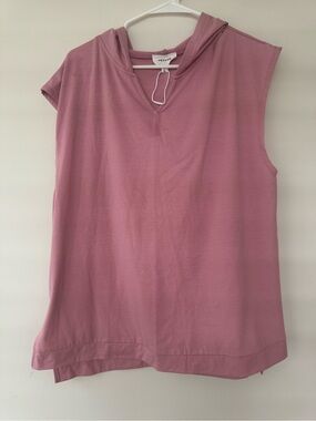 NWOT Heyson Pink Sleeveless Hooded Top Layering V Neck Workout L